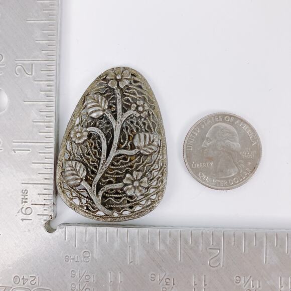 Vintage 1930s Signed LN Dress Clip Floral Openwork Silver Tone - Picture 9 of 15